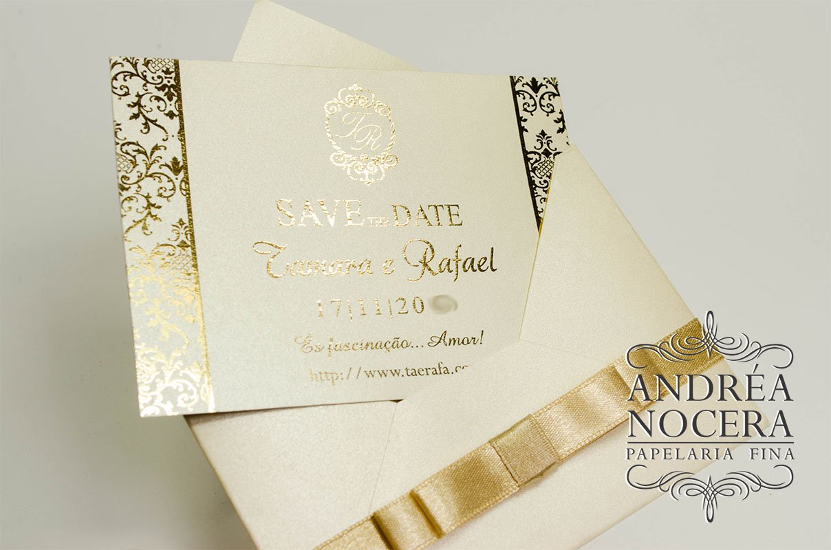 Save The Date Dourado Para Casamento Atelier Andrea Nocera