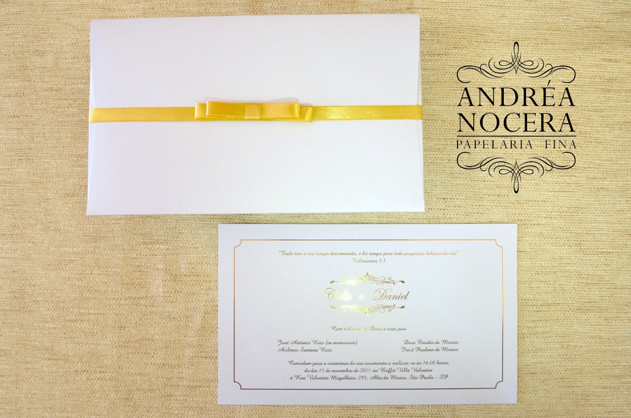 Convite Casamento Branco e Dourado cód. 57026 - Atelier Andrea Nocera